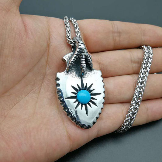 Hip Hop Polished Turquoise Eagle Talon Shield Pendant