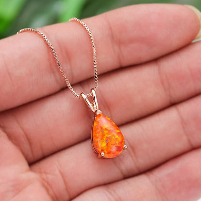 Synthetic Opal Water Drop Pendant Simple Necklace