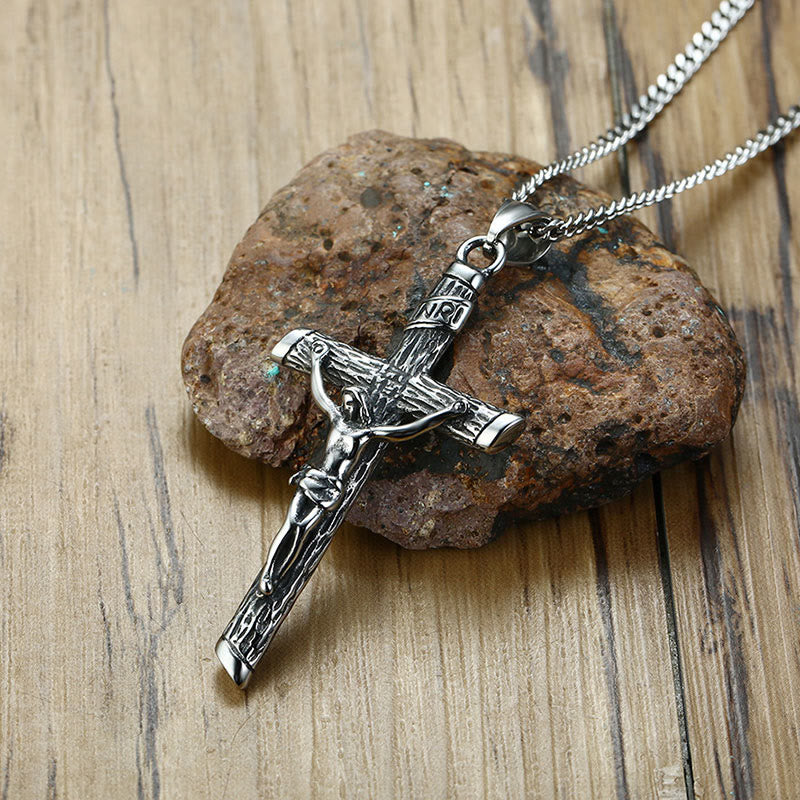 "Faith & Power" Men Jesus Cross Necklace