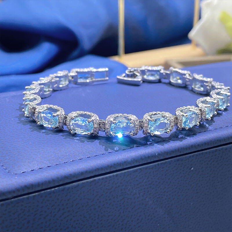 Micro-studded Sea Blue Row Ring Star River Princess Lace Lace Sea Sapphire Bracelet Colorful Treasure Ring