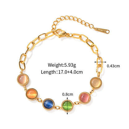 Color Crystals Gold Plated Chain Bracelet