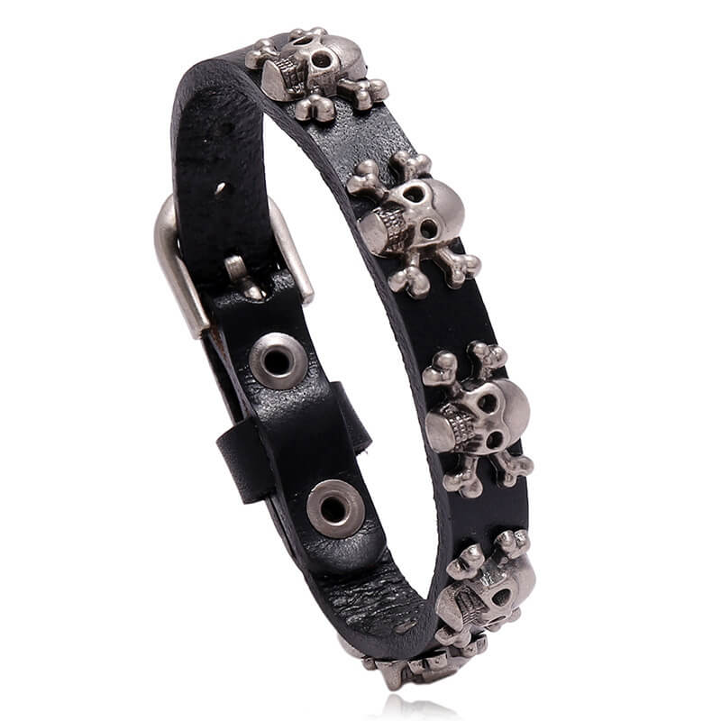 Halloween Hip Hop Vintage Skull Leather Adjustable Bracelet