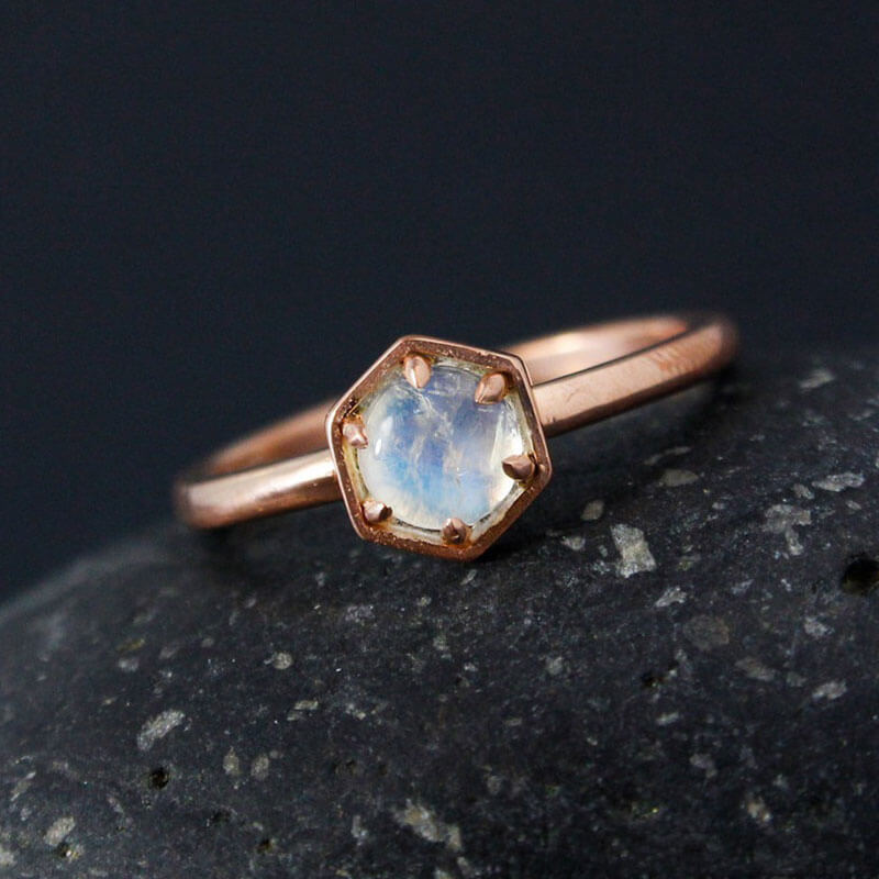 Hexagon Shape Moonstone Engagement Ring