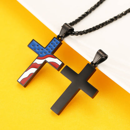 American Flag Cross Religious Jewelry Pendant Necklace