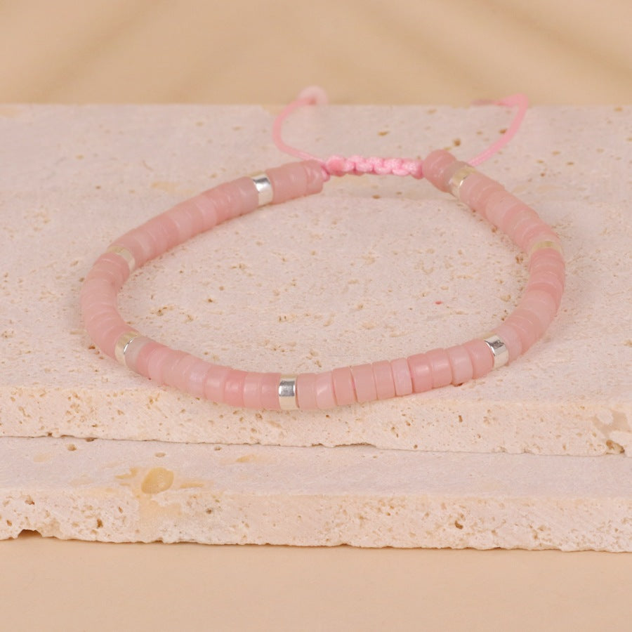 Powder Crystal Bead Woven Bracelet