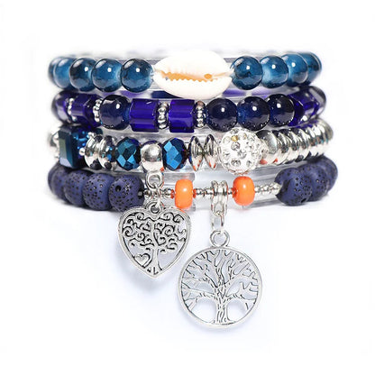 Tree Of Life Heart Pendant Beaded Bracelet Set