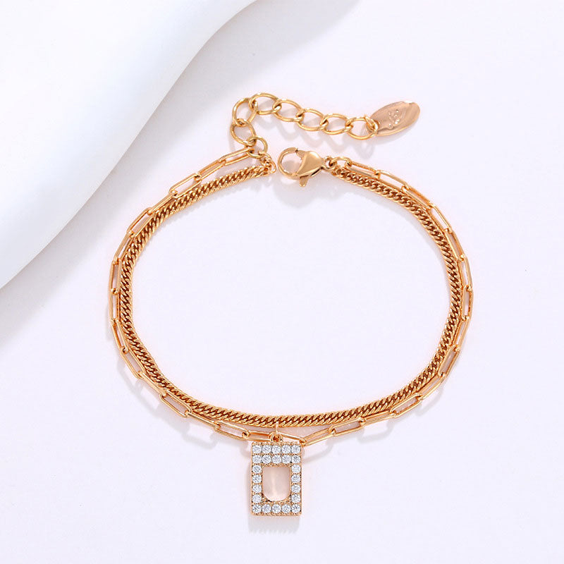 Micro-encrusted Zirconia Square Pendant Double Layer Bracelet