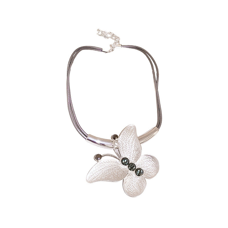 Zircon Leather Double Butterfly Necklace