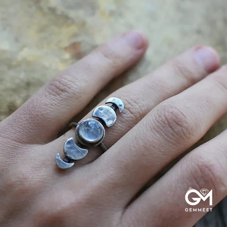 Crescent Moonstone Feminine Energy Ring