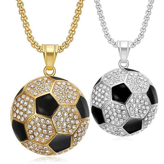 Hiphop Jewelry Stainless Steel Gold-plated Inlaid Zircon Football Pendant