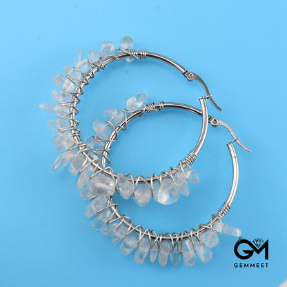 Large Silver Hoop Crystal Gravel Earrings