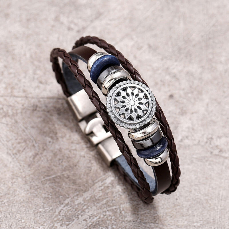 Helios Motif Simple Woven Leather Bracelet