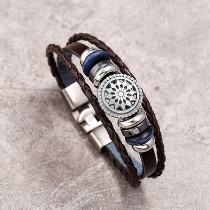 Helios Motif Simple Woven Leather Bracelet