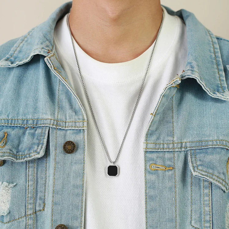 Square Pendant Men Long Sweater Chain Necklace