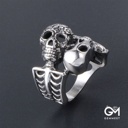 Titanium Steel Skull Double Head Symbiosis Ring