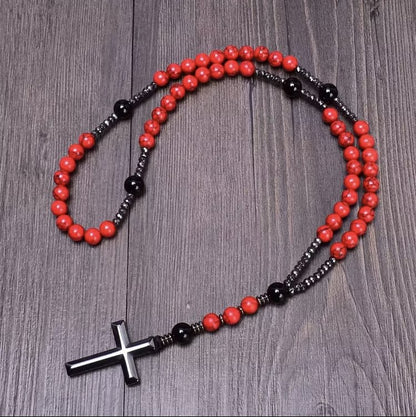 Cross Catholic Natural Stone Rosary Pendant Necklace