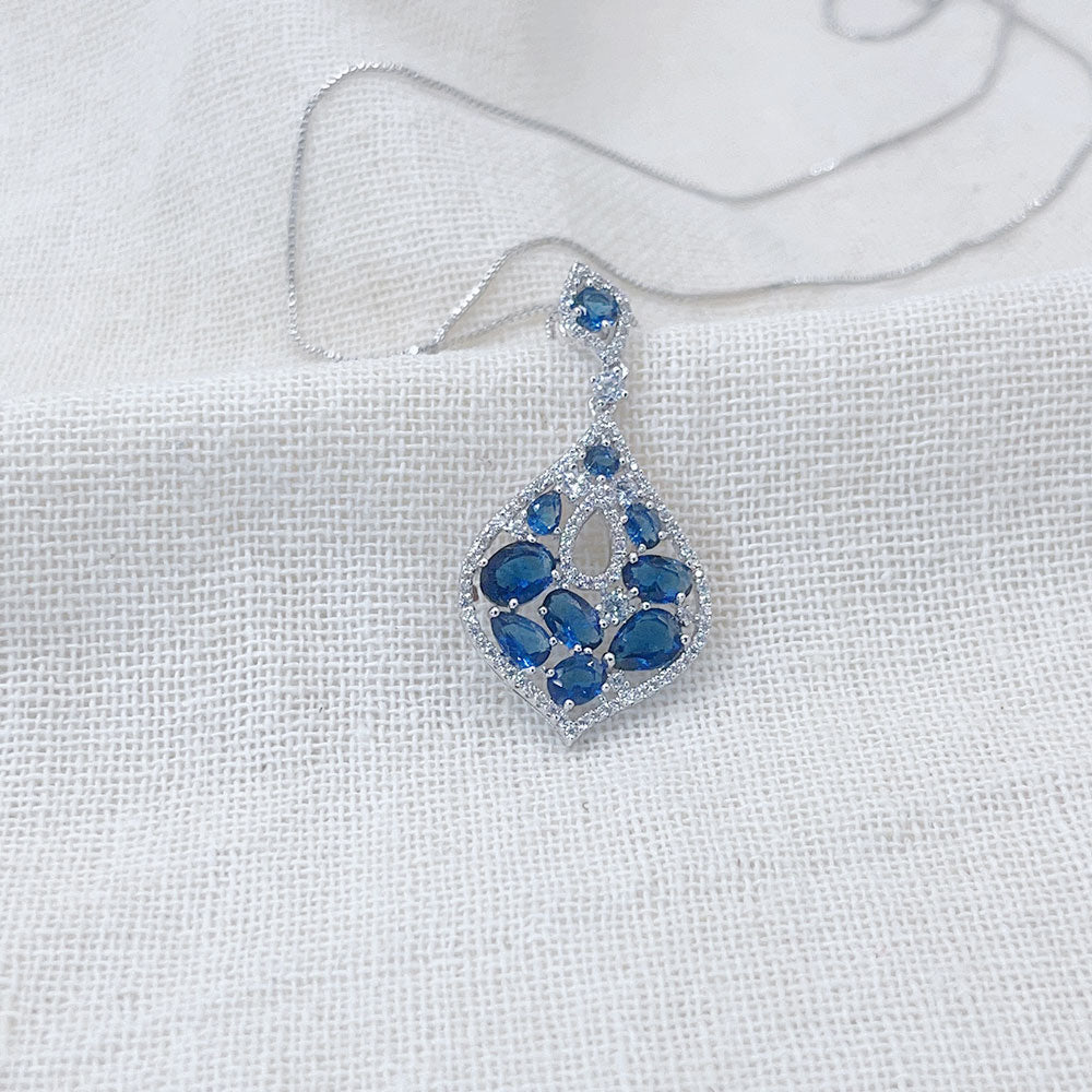 Pear Shaped Water Drop Shaped Blue Zircon Pendant Necklace