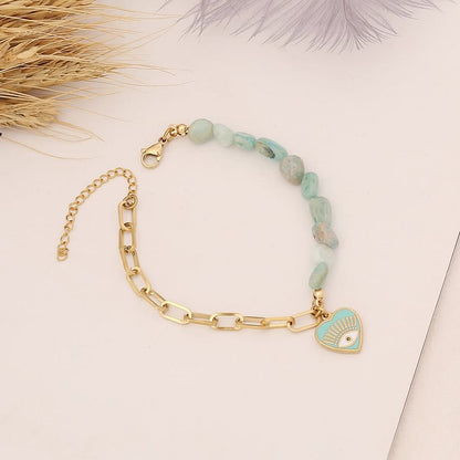 Natural Amazonite Evil Eye Necklace Bracelet Earrings Set