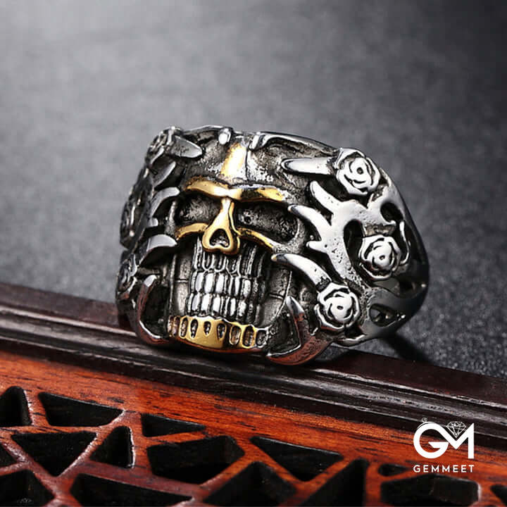 Rose Skull Titanium Steel Ring for Men