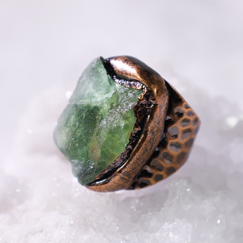 Moldavite Natural Crystal Adjustable Ring