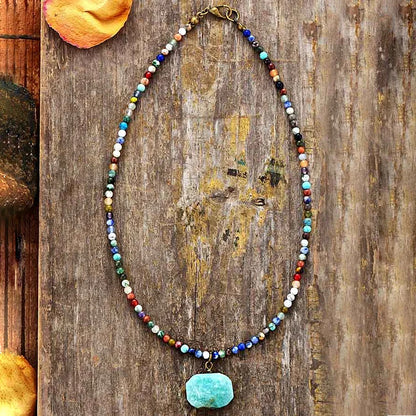 Geometric Amazonite Pendant Choker Mala Jewelry Necklace