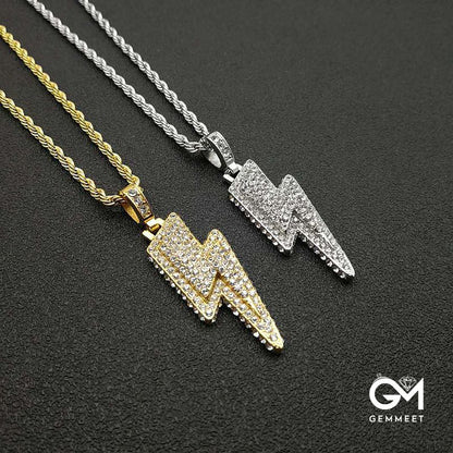 HIPHOP Jewelry Gold Plated Zircon Lightning Pendant