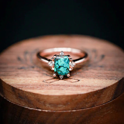 Square Turquoise Engagement Ring With Diamond Ring