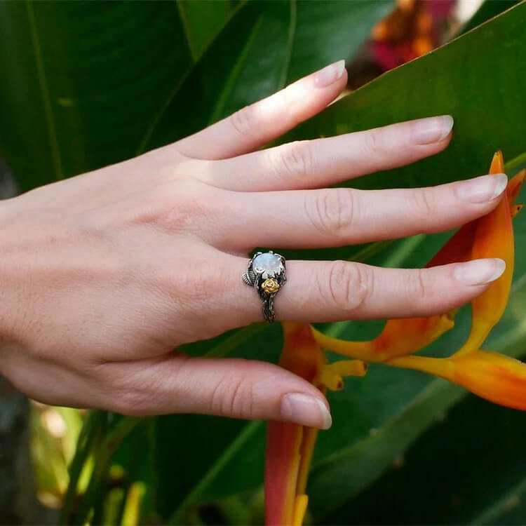 Moonstone Rose Orgone Ring