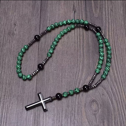 Cross Catholic Natural Stone Rosary Pendant Necklace