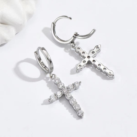 Zircon Cross Drop Earrings