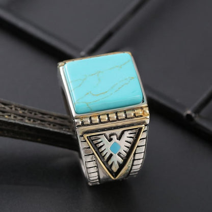 Eagle Side Engraved Turquoise Ring