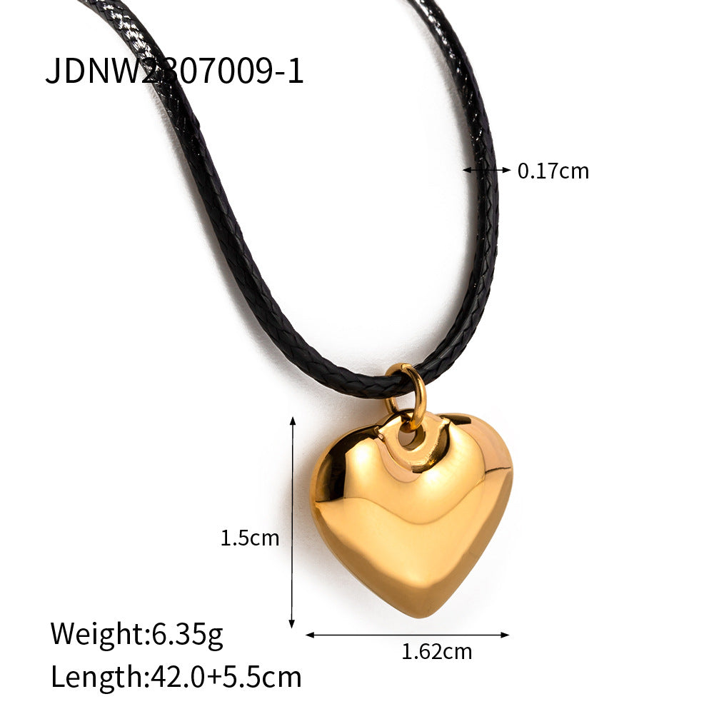 Gold Plated Stainless Steel Rope Chain with Heart