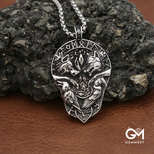 Stainless Steel Viking Vintage Double Wolf Necklace