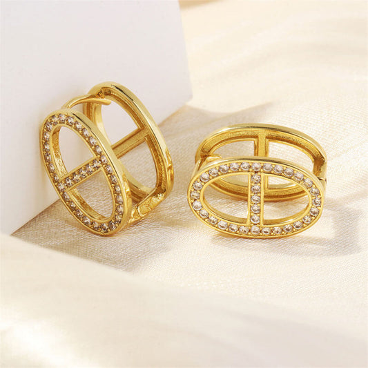 Special Buckle Hollow Oval Full Stones Earring