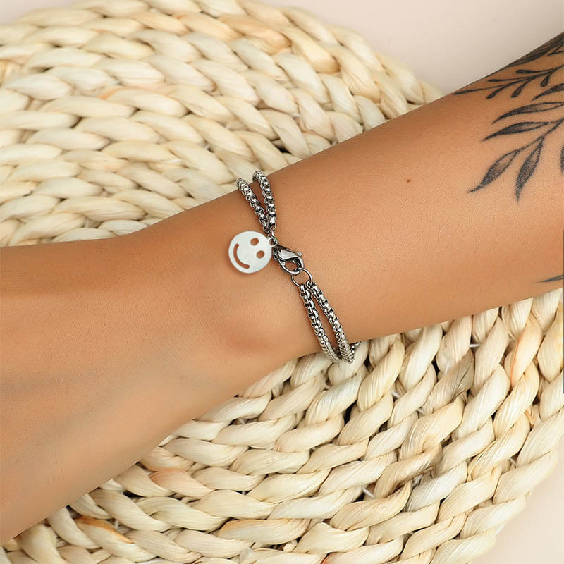 Smiley Face Pendant Titanium Steel Double Layer Bracelet