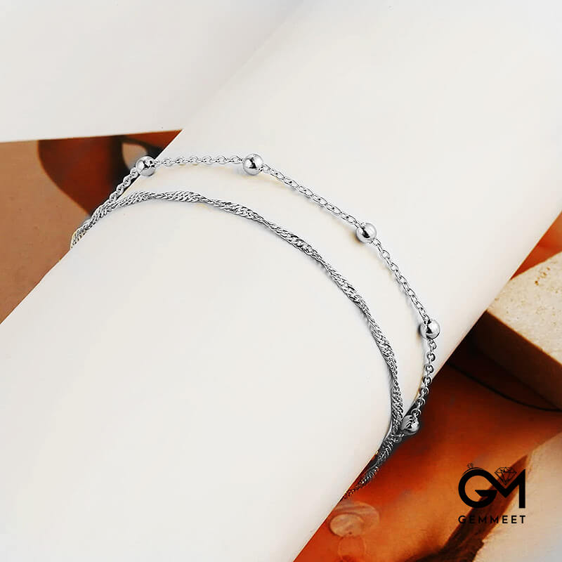 Bohemian Double Alloy Fishbone Chain Anklet