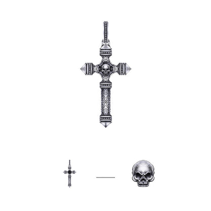 Sterling Silver Columnar Skull Cross Pendants Necklace