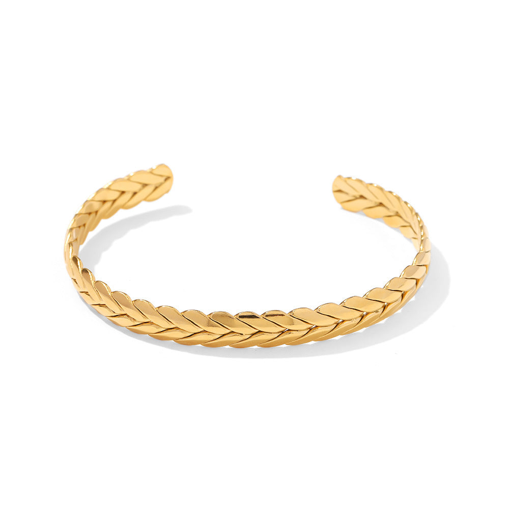 Minimalism Olive Leaf Shape Bangle Bracelet