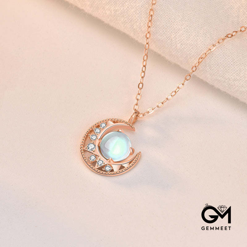 Moonstone Moon Pattern Love Necklace Pendant