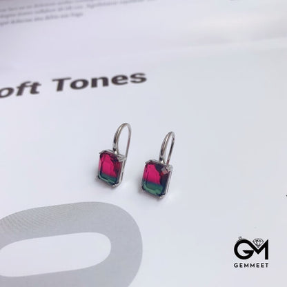 S925 Silver Oblong Red Green Gradient Tourmaline Earrings