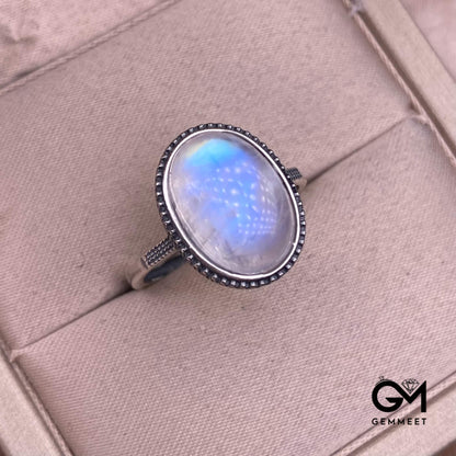 S925 Vintage Blue Moonstone Ring