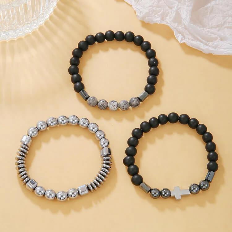 Mens Stacking Gemstone Set Bracelet