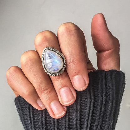 Big Drip Pear Cut Moonstone Punk Ring