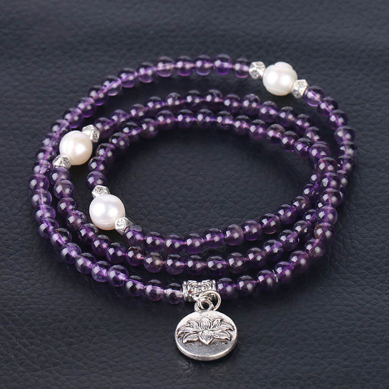 Pearl Rosary Bracelet Lotus Natural Semi-Precious Stone Beads Multilayer Bracelet