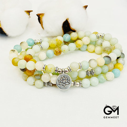 Moonstone Lotus Tree Of Life OM Buddha Symbol Mala Bracelet