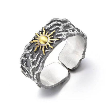 Men's Retro Sun Flame Totem Adjustable Ring