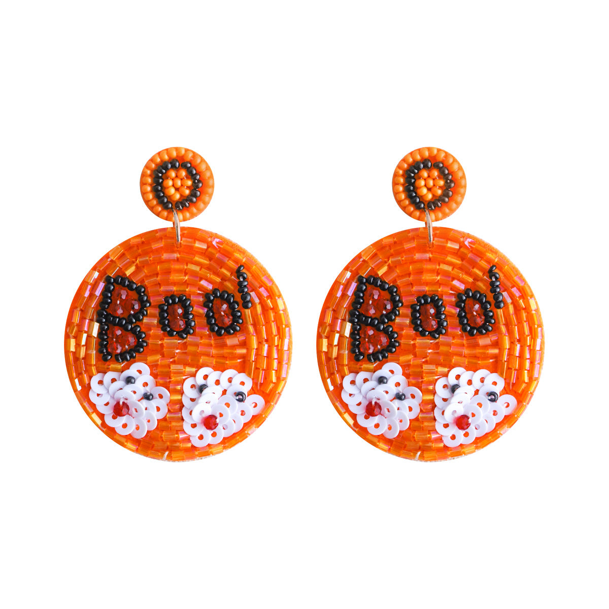 Halloween Letter Boo Ghost Funny Round Handmade Bead Earrings