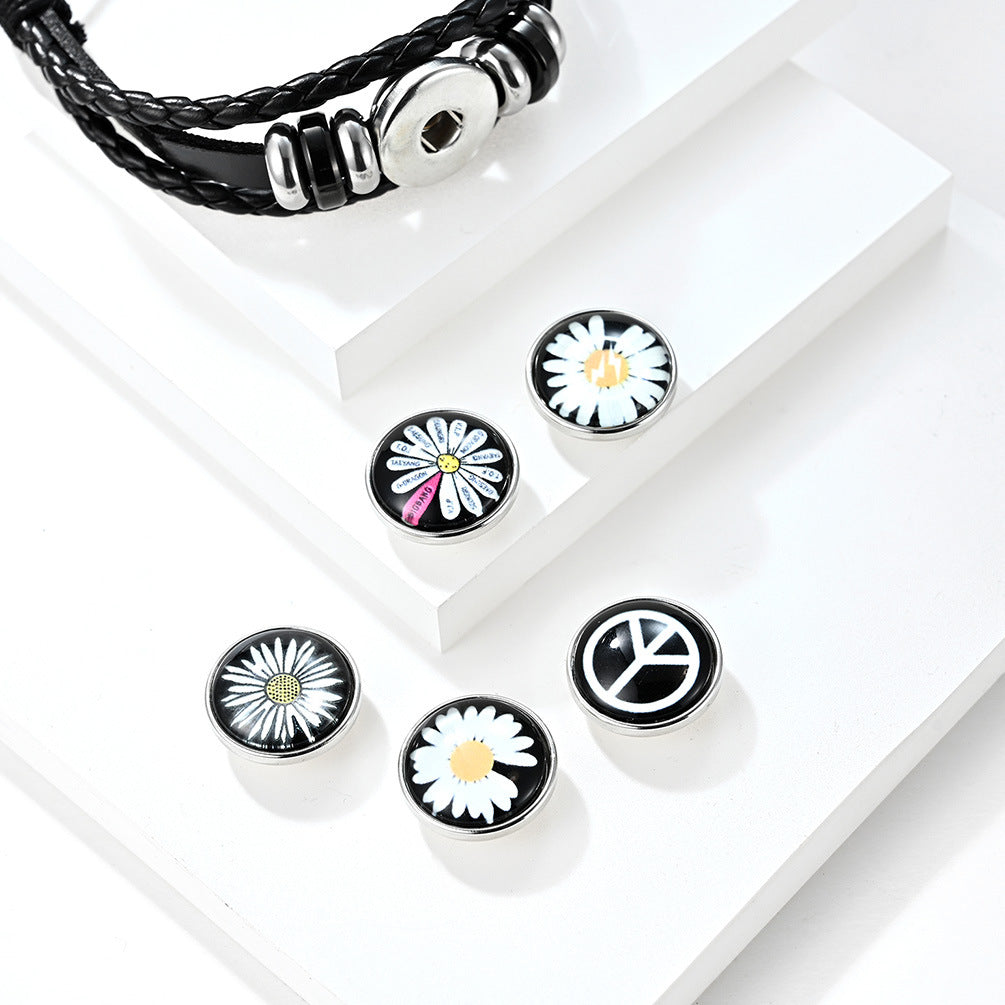 Sunflower Daisy Stainless Steel Leather Strap Bracelet