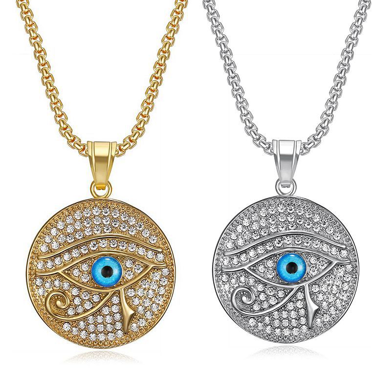 HIPHOP Jewelry Gold Plated Zircon Blue Eye of Horus Pendant