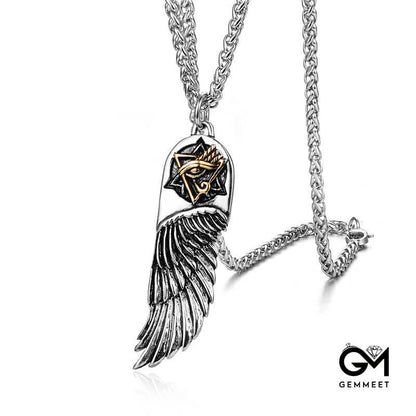 Titanium Steel Wings Ruth Eye Pendant Necklace